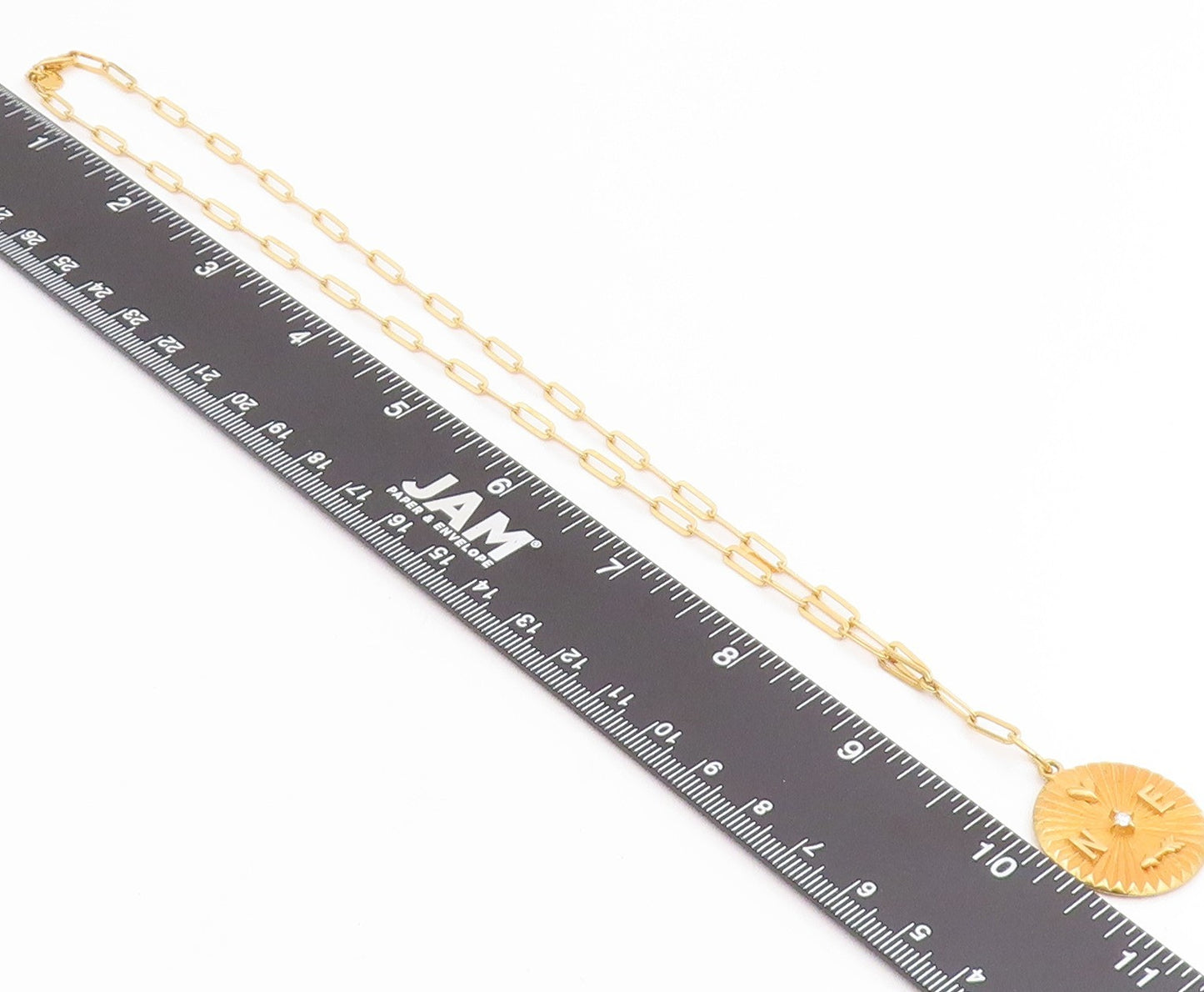 925 Sterling Silver Vintage Necklace Gold Plated CZ Compass Medal Chain  NE4797