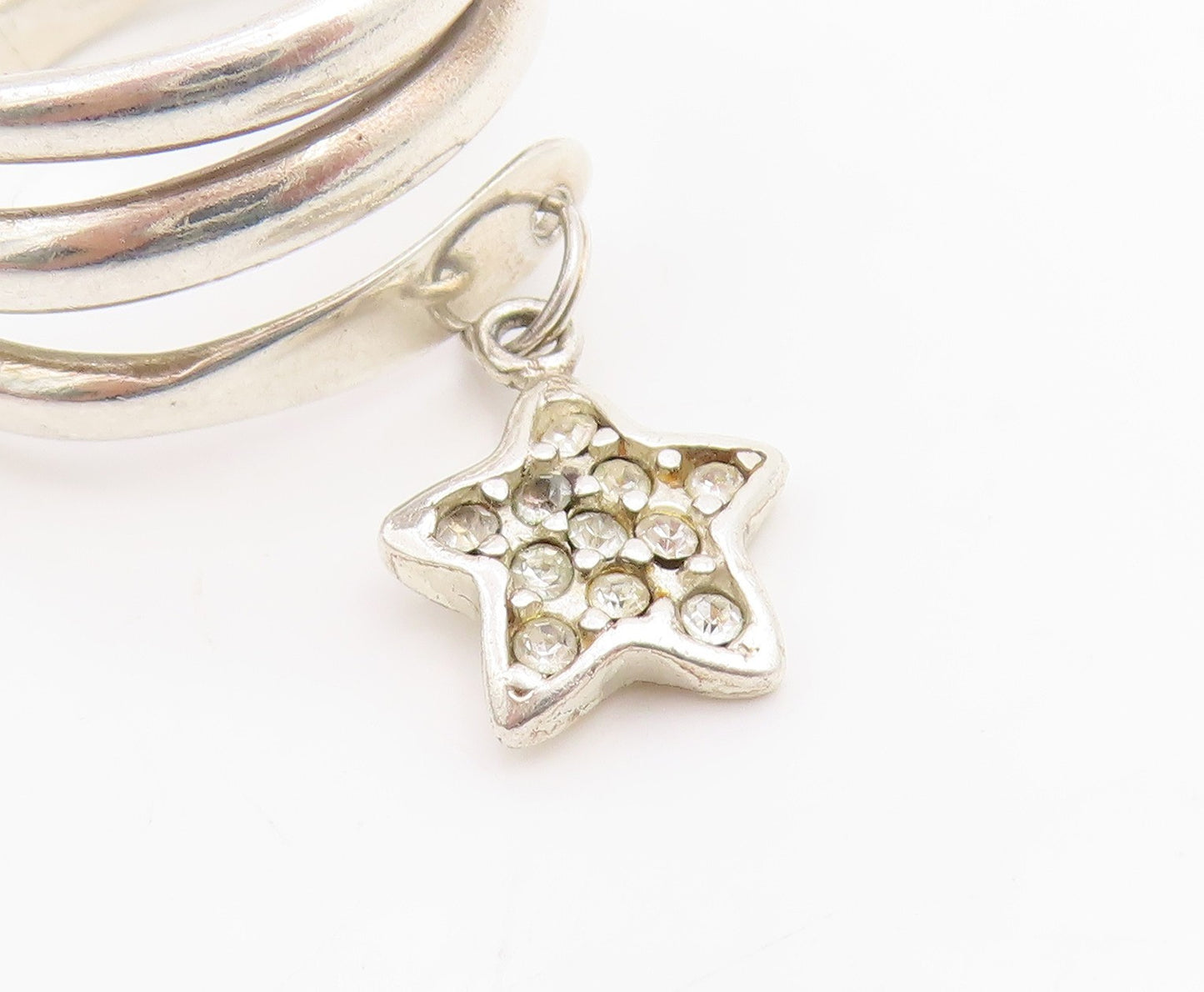 925 Sterling Silver Vintage Ring Dangling CZ Star Spiral Coil  Sz 7.5  RG33885