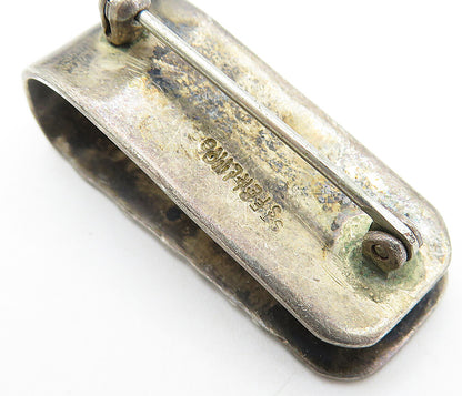 925 Sterling Silver Vintage Antique Hammered Oxidized Brooch Pin BP2471