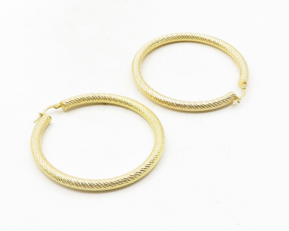 925 Sterling Silver  Shiny Etched Gold Plated Hollow Hoop Earrings  EG5102
