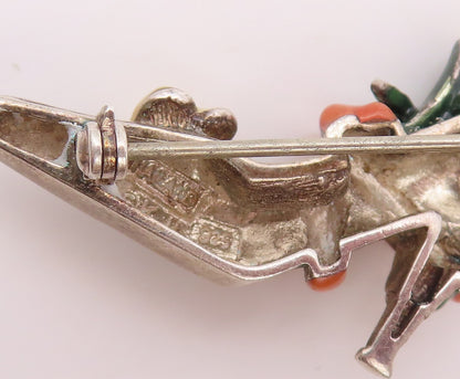925 Sterling Silver Vintage Brooch Pin Enameled Roped & Floral Shoe  BP11177