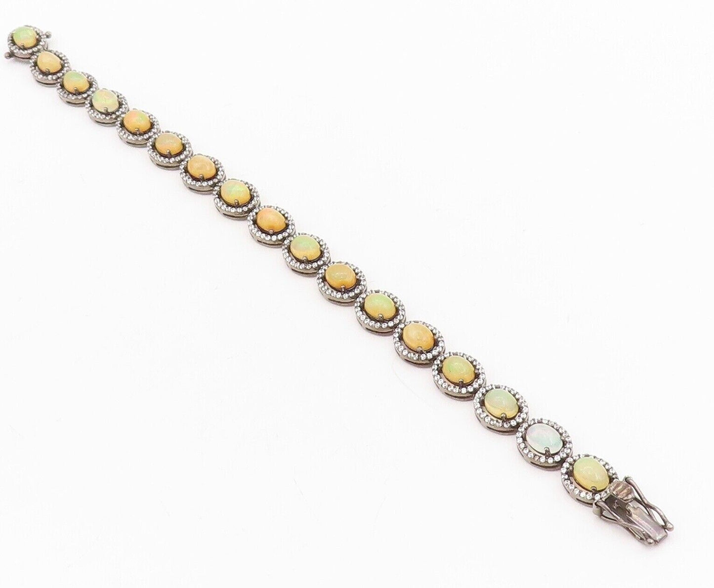 925 Sterling Silver Vintage Bracelet Oval Cut Fire Opal Halo CZ Rings  BT10758