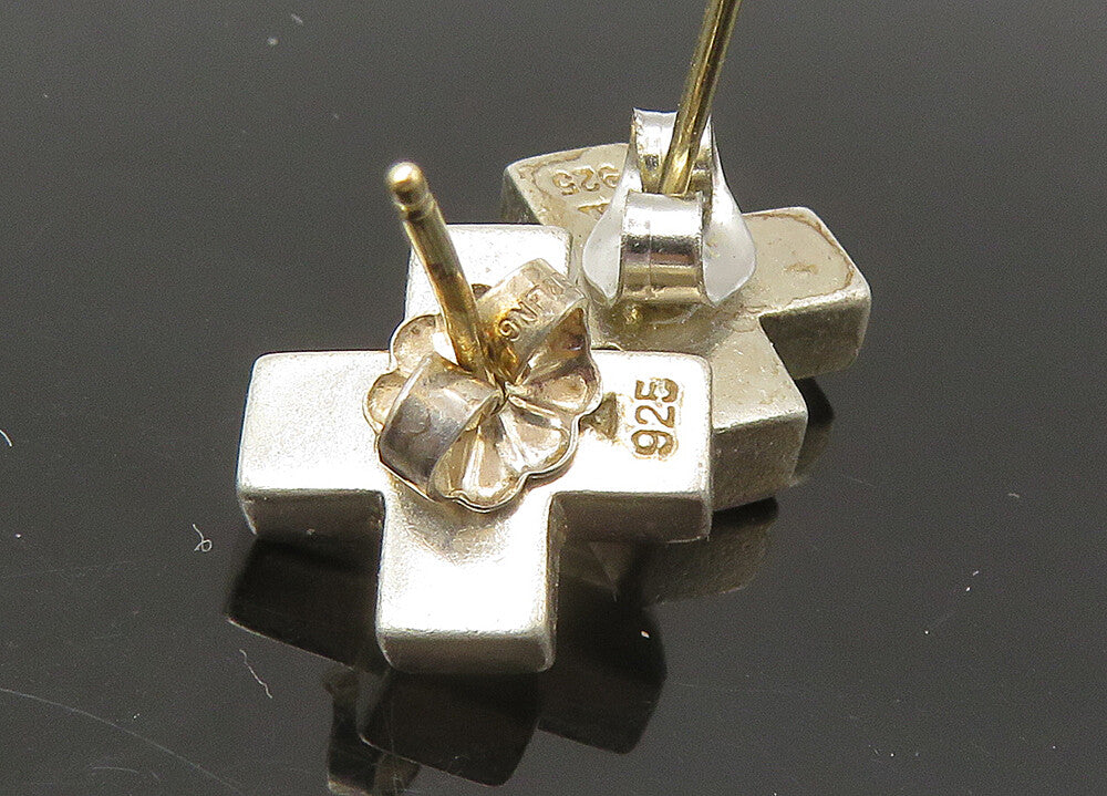 925 Silver & 14K GOLD  Vintage Petite Smooth Crossed Stud Earrings  EG10979