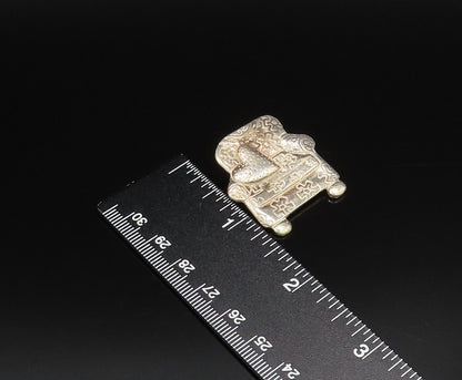 925 Silver  Vintage Floral Engraved Armchair & Heart Pillow Brooch Pin  BP9997