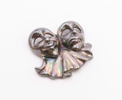 925 Sterling Silver  Vintage Modernist Drama Theater Masks Brooch Pin  BP3691