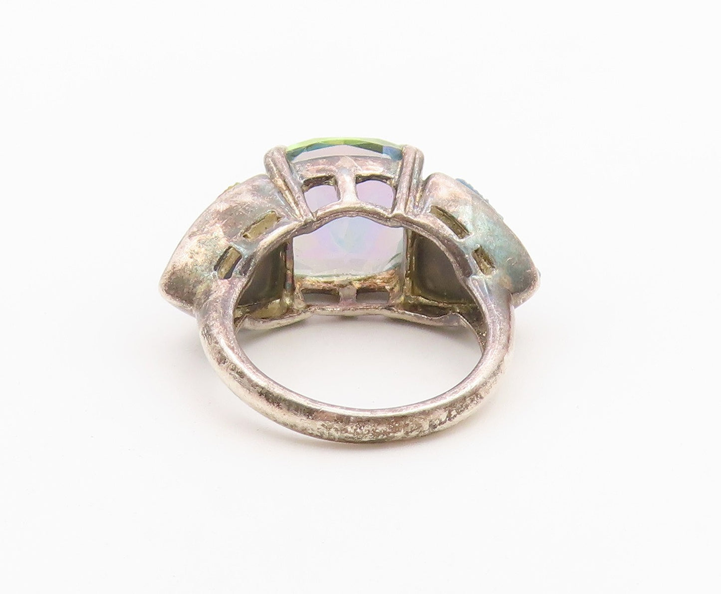 925 Sterling Silver Vintage Ring Mystic Topaz & Drusy Quartz Band  Sz 4  RG36501
