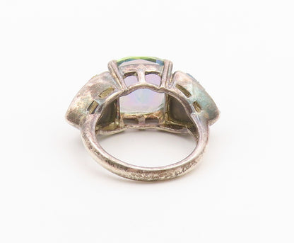925 Sterling Silver Vintage Ring Mystic Topaz & Drusy Quartz Band  Sz 4  RG36501
