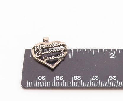 925 Silver  Vintage Wisdom Courage & Strength Love Heart Pendant  PT20733