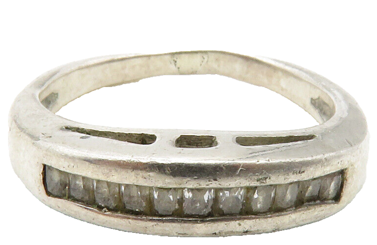 925 Sterling Silver  Vintage Petite White Topaz Dome Band Ring Sz 5.5  RG13682