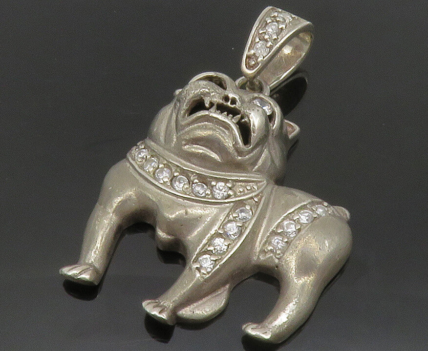 925 Sterling Silver  Vintage Cubic Zirconia Bull Dog Animal Pendant  PT10511