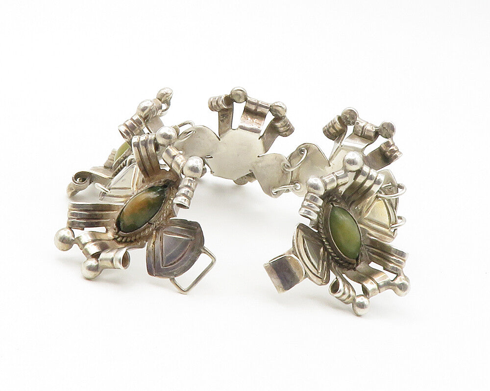 MEXICO 925 Silver  Vintage Jasper Floral Motif Sculpted Chain Bracelet  BT5517