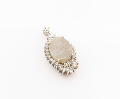 925 Sterling Silver  Vintage Druzy Quartz & Topaz Floral Pendant  PT19681