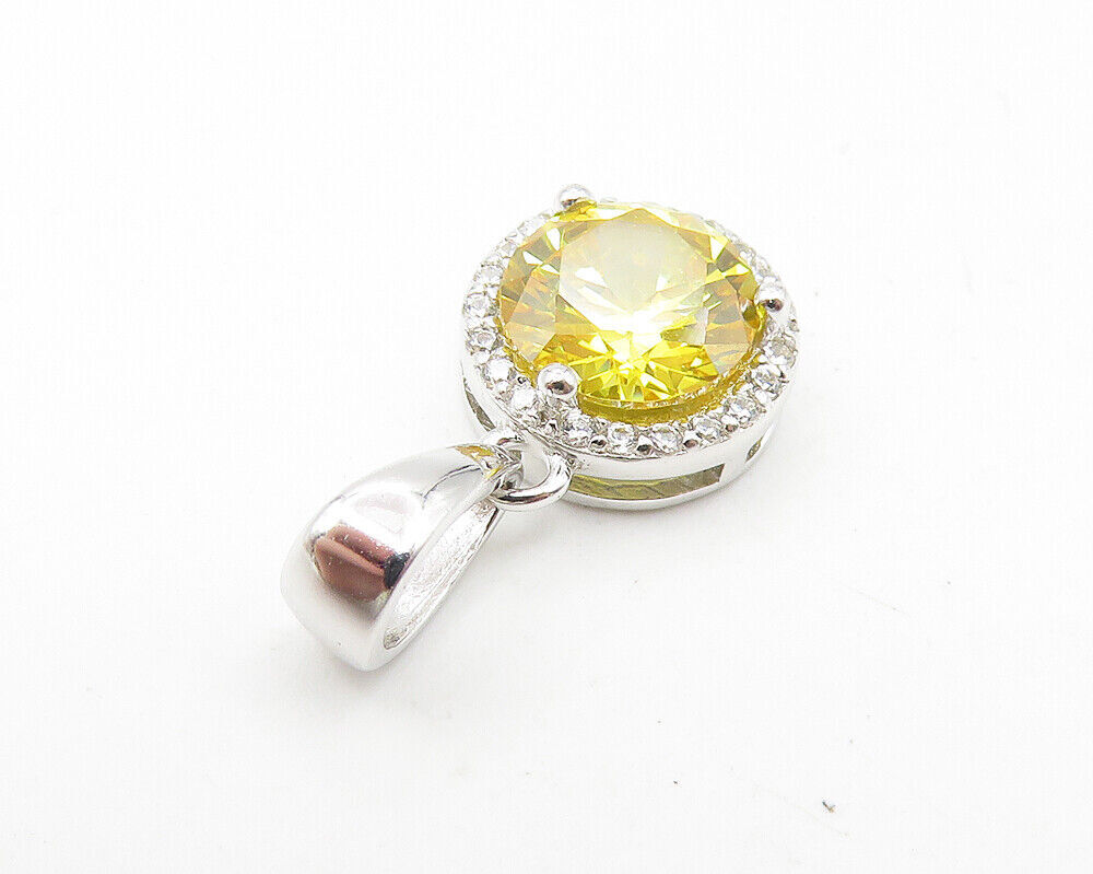 925 Sterling Silver  Sparkling Yellow Cubic Zirconia Round Pendant  PT8981