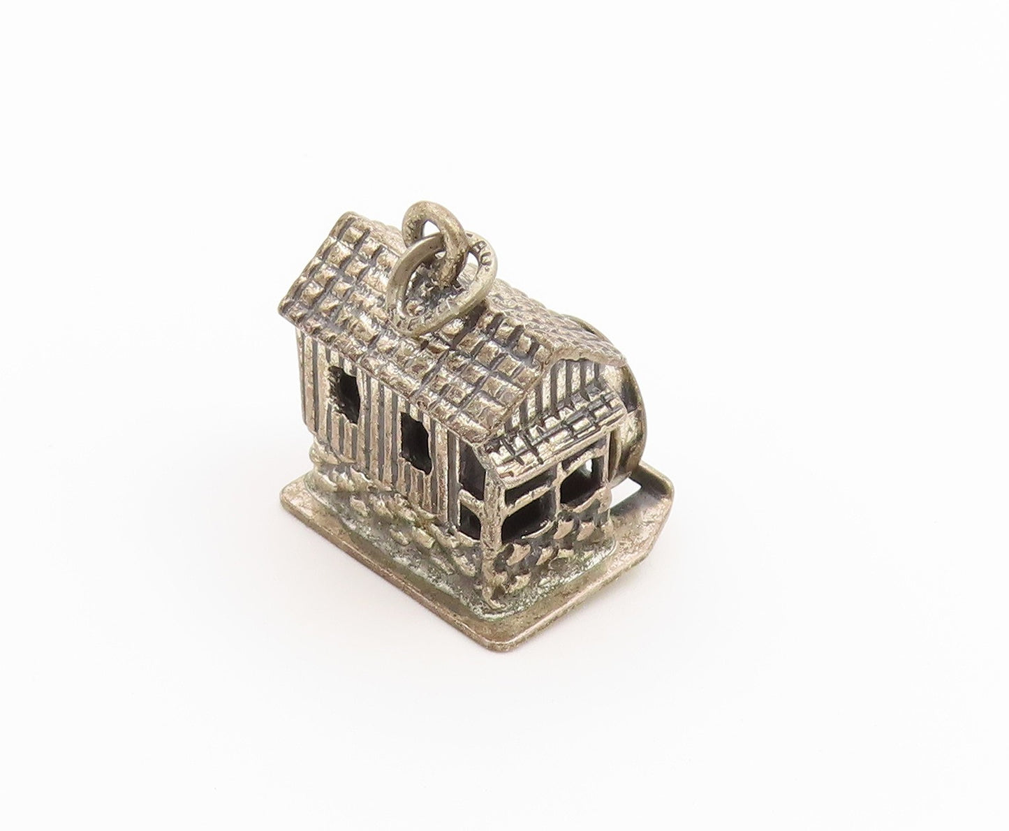 925 Sterling Silver Vintage Pendant BEAU Water Mill House Charm MOVES  PT26576