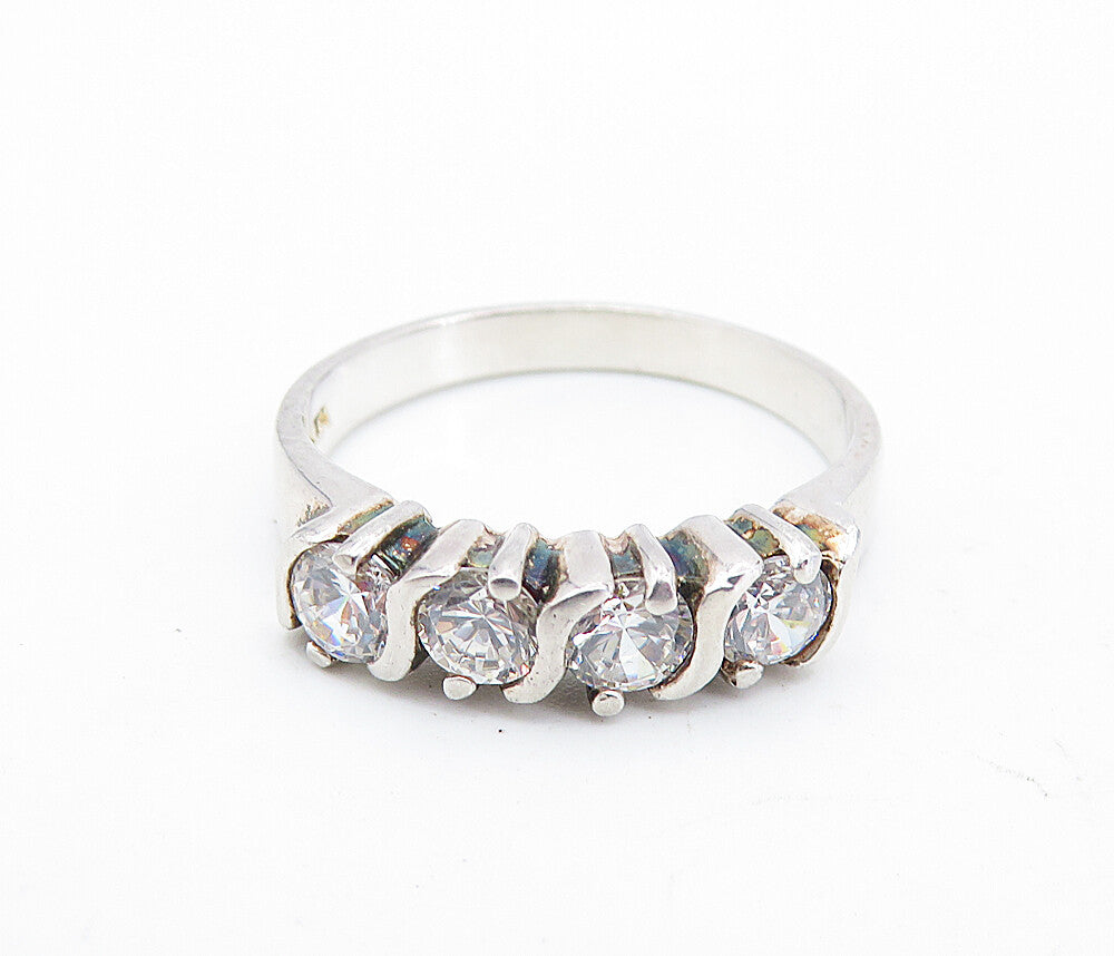SETA 925 Silver  Vintage Cubic Zirconia 4 Stone Swirl Band Ring Sz 9.5  RG7056