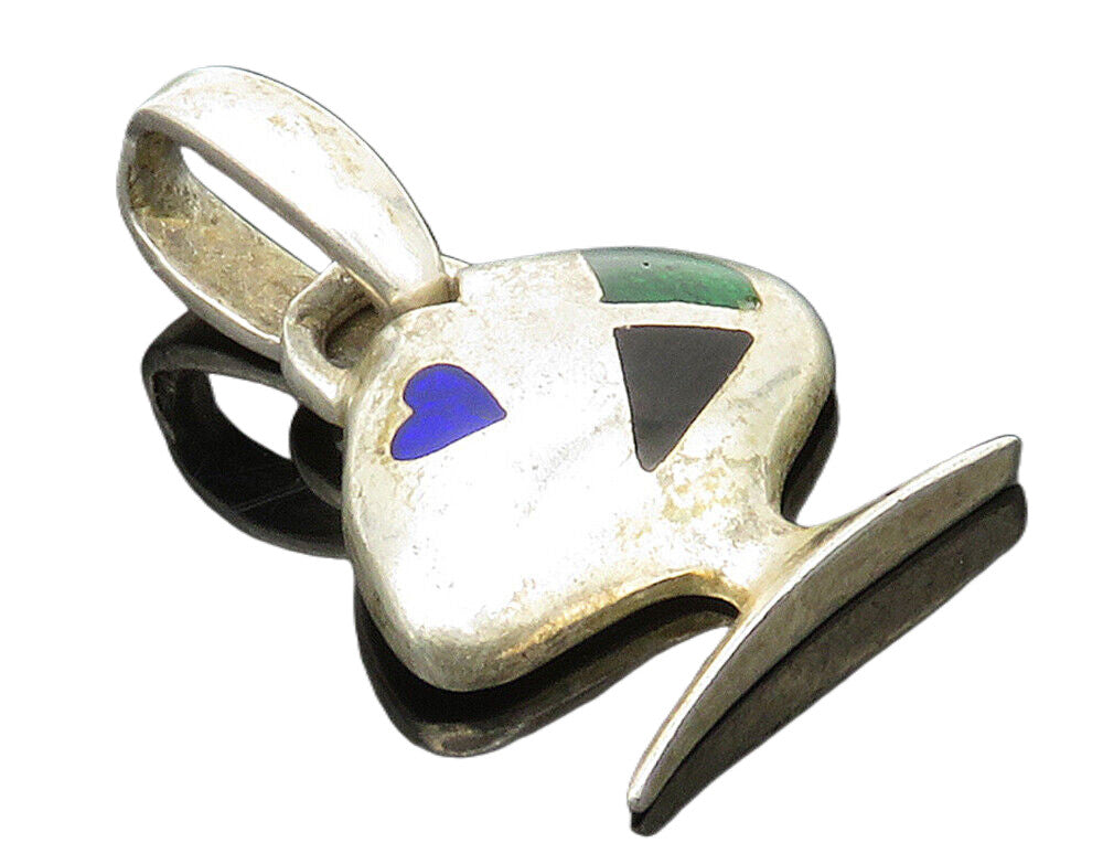 925 Silver  Vintage Lapis Lazuli Black Onyx & Malachite Pendant  PT13158