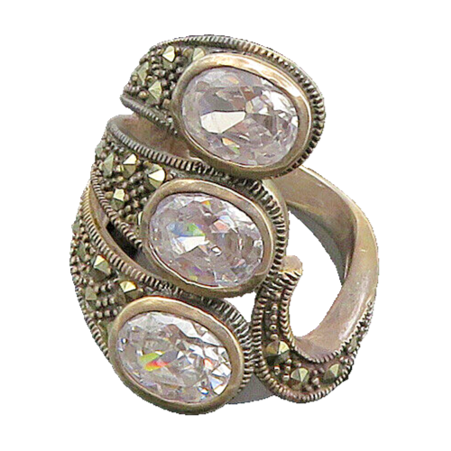 925 Sterling Silver Vintage Cubic Zirconia Marcasite Split Ring Sz 7  RG18206