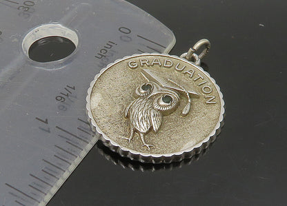 925 Sterling Silver  Vintage Spinel Eyes Graduation Owl Pendant  PT18919