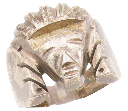 925 Sterling Silver Vintage Ring MEXICO Solid Warrior Chief  Sz 10.5  RG36470