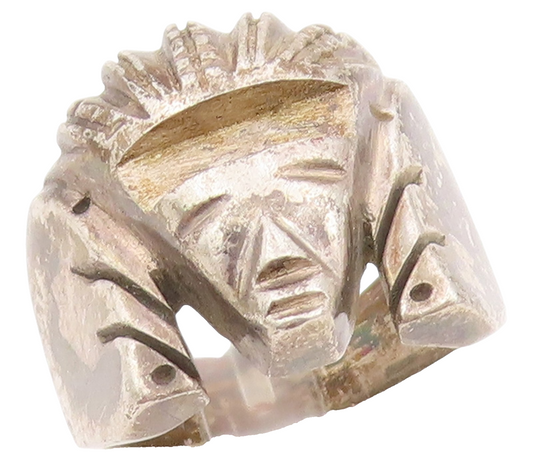 925 Sterling Silver Vintage Ring MEXICO Solid Warrior Chief  Sz 10.5  RG36470