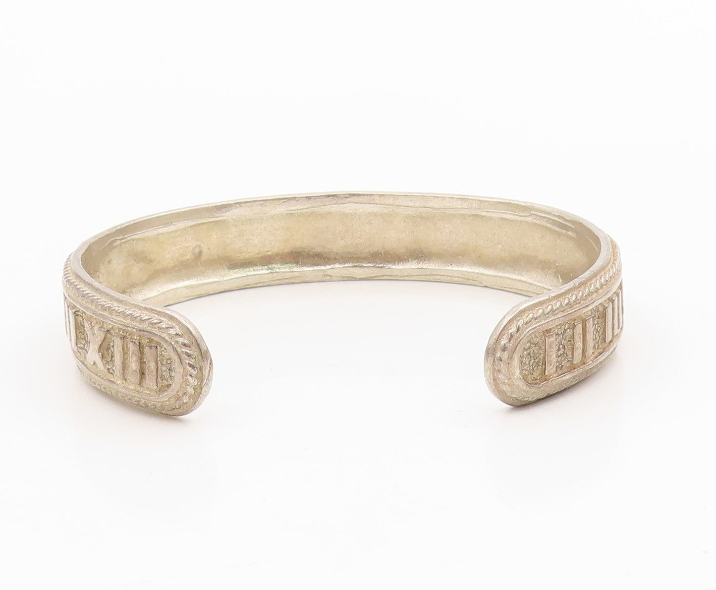 925 Sterling Silver Vintage Bracelet Bold Roman Numerals Rope Edge Cuff  BT11564