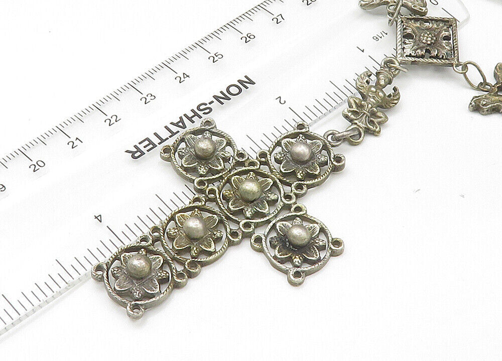 800 Silver Vintage Antique Heavy Religious Cross Chain Necklace  NE3589