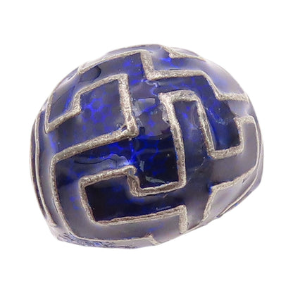 925 Sterling Silver Vintage Ring Enameled Domed Maze Design  Sz 6.5 RG31742