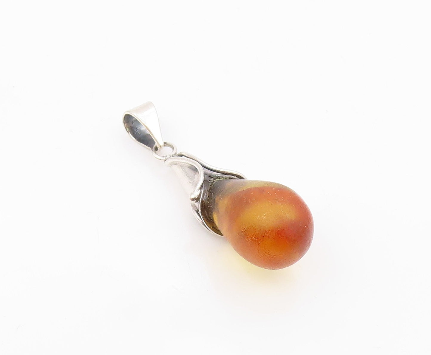 925 Sterling Silver  Vintage Cone Wrapped Baltic Amber Drop Pendant  PT21517