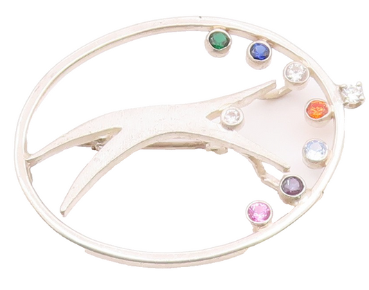 925 Sterling Silver Vintage Multi Color Topaz Silhouette Brooch Pin BP8132