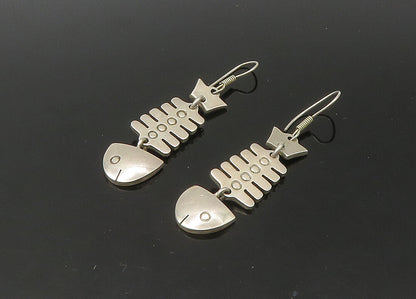 MEXICO 925 Sterling Silver  Vintage Fish Bones Motif Dangle Earrings  EG11006