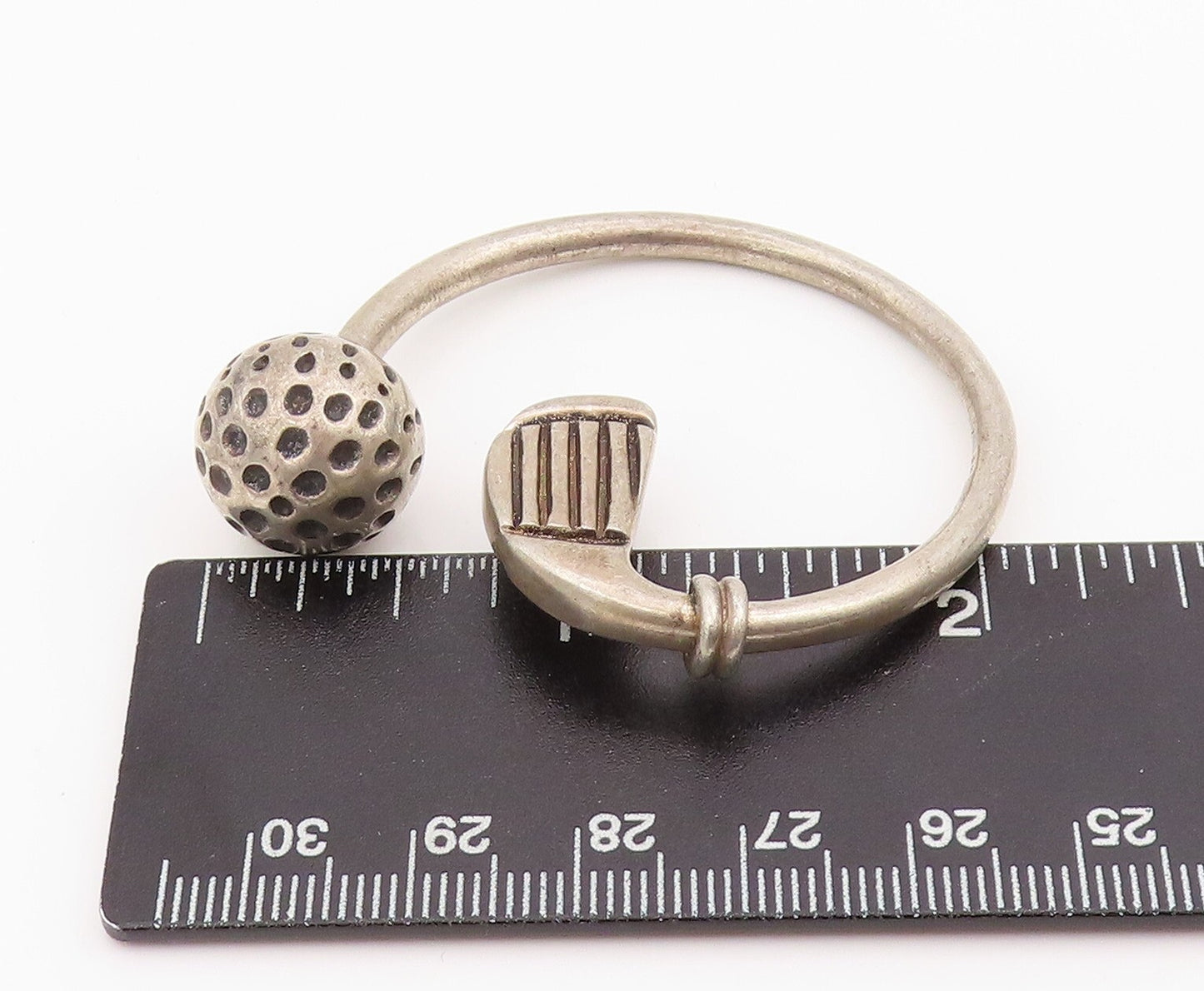 925 Sterling Silver Vintage Key Chain Dark Tone Hokey Stick & Ball  TR3878