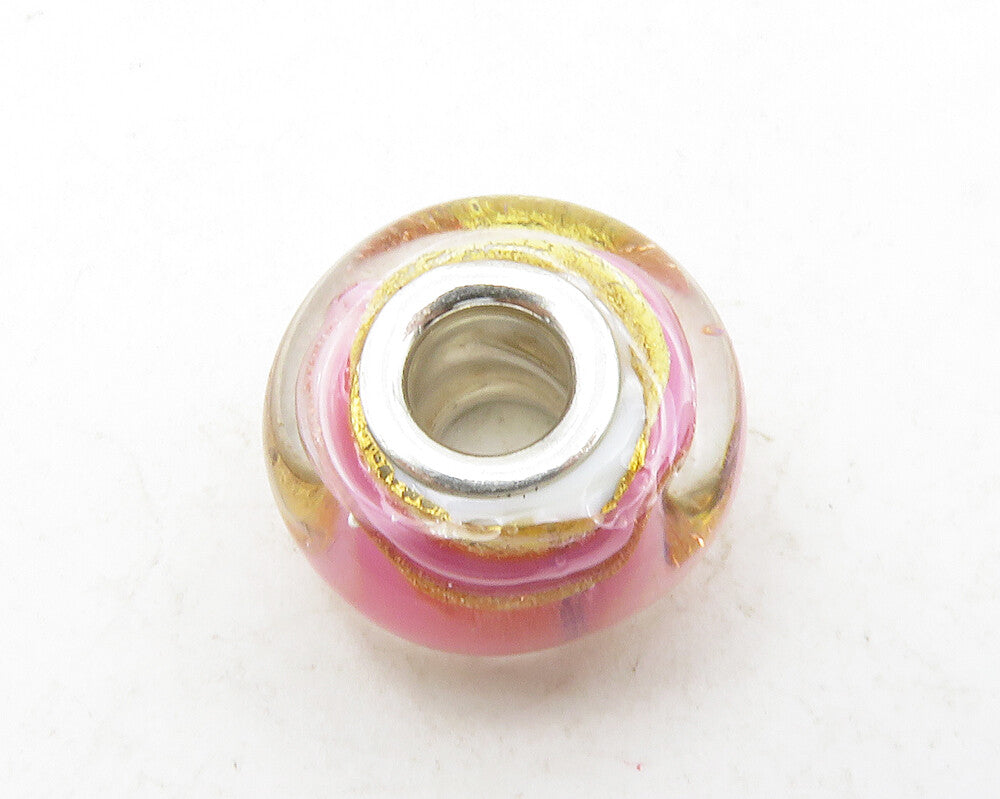 CHAMILLA 925 Sterling Silver  Petite Pink Yellow Enamel Art Round Bead  TR1960