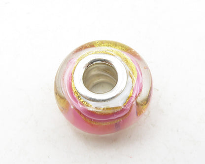CHAMILLA 925 Sterling Silver  Petite Pink Yellow Enamel Art Round Bead  TR1960