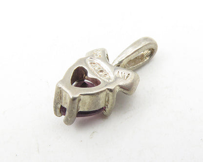 AVON 925 Sterling Silver  Vintage Love Heart Amethyst Bow Pendant  PT9321