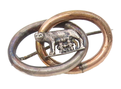 925 Silver Vintage Antique Interlocking Circle & Animal Brooch Pin BP9417