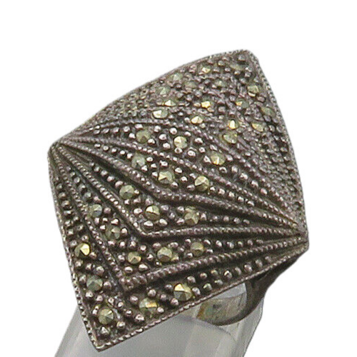 925 Sterling Silver  Vintage Marcasite Victorian Cocktail Ring Sz 6  RG17187