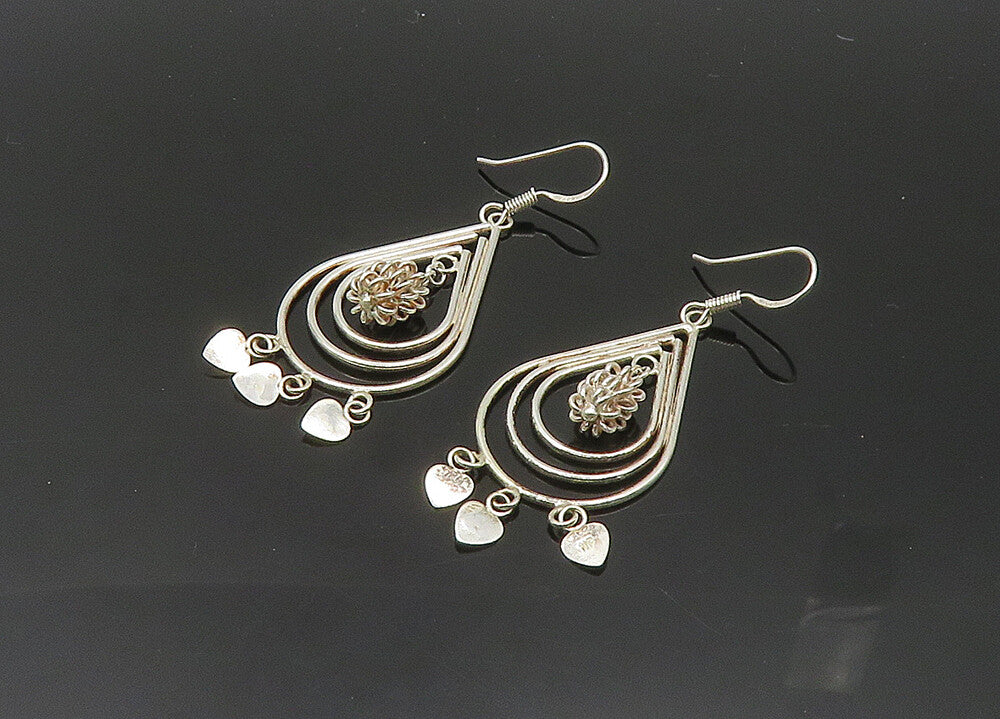 925 Sterling Silver  Vintage Shiny Open Tear Drop Dangle Earrings  EG10121