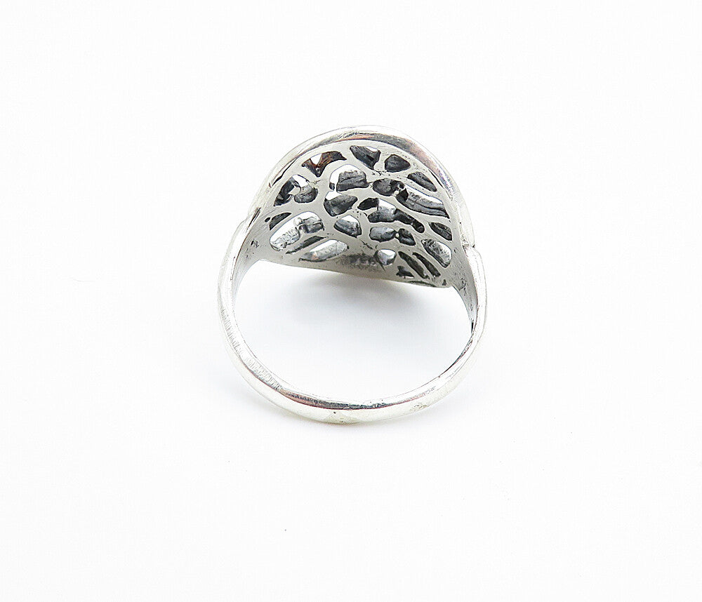 925 Sterling Silver  Vintage Shiny Tree Of Life Motif Band Ring Sz 7.5  RG7952