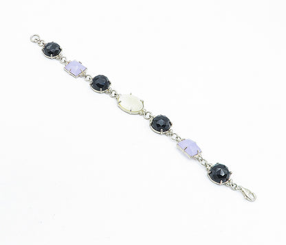 925 Silver  Vintage Hematite Mother Of Pearl & Amethyst Chain Bracelet  BT3013