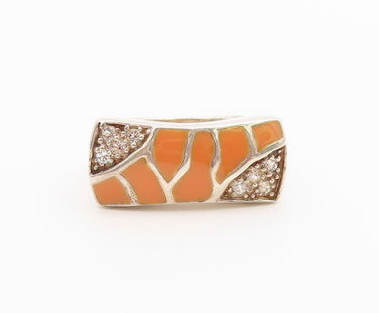 925 Sterling Silver Vintage Ring Topaz Enameled Geometric Band  Sz 9  RG36457