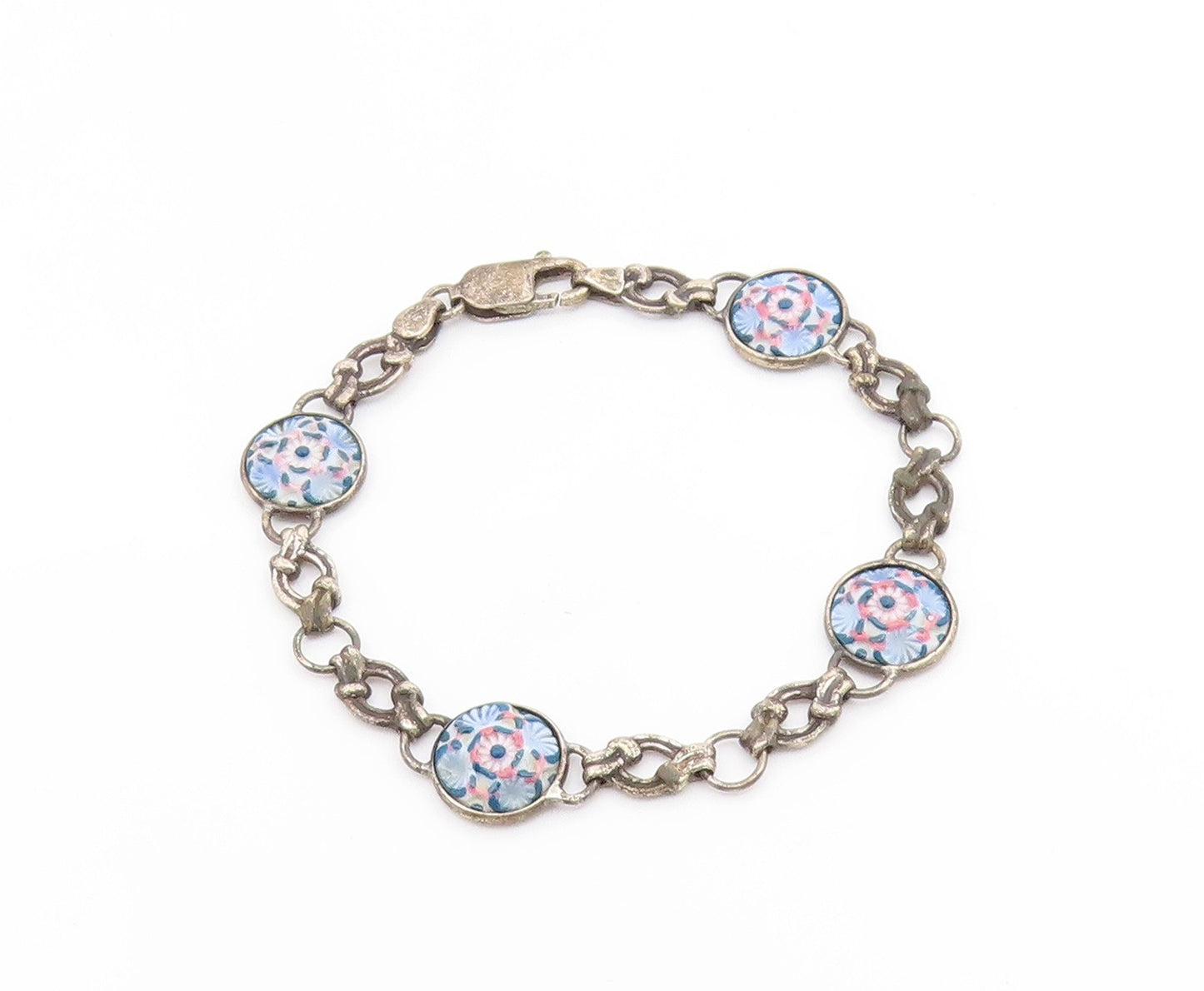 925 Sterling Silver Vintage Bracelet Antique Carved Floral Blossom Link  BT11925