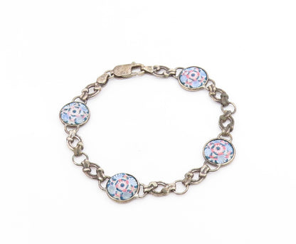 925 Sterling Silver Vintage Bracelet Antique Carved Floral Blossom Link  BT11925