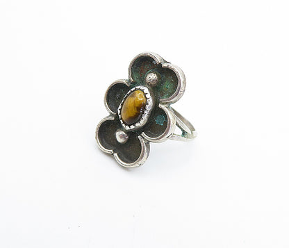 NAVAJO 925 Sterling Silver Vintage Tiger's Eye Oxidized Ring Sz 5.5 RG7981