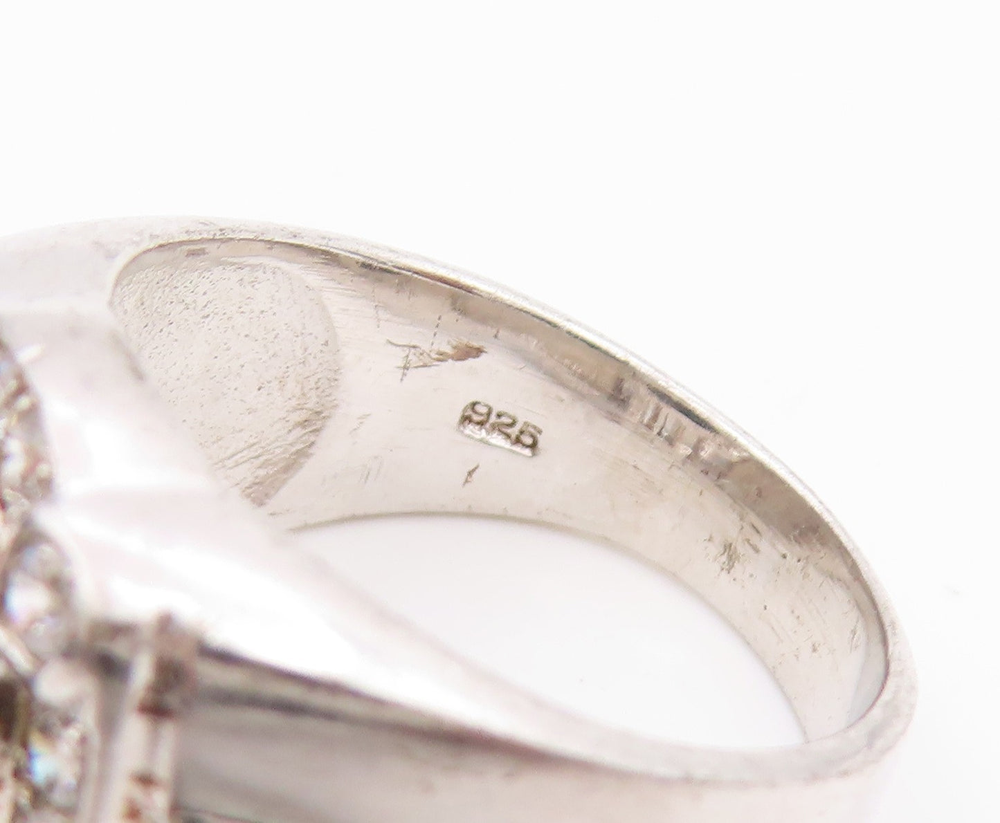 925 Sterling Silver Vintage Ring Oval Opal & Halo CZ Geometric Band Sz 7 RG33925