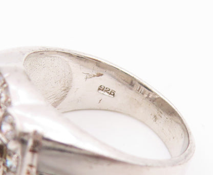 925 Sterling Silver Vintage Ring Oval Opal & Halo CZ Geometric Band Sz 7 RG33925