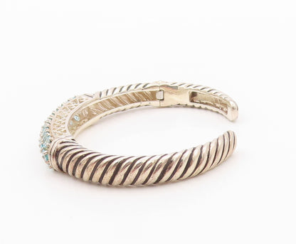 925 Sterling Silver Vintage Bracelet Twisted Rope Hinged CZ Cuff  BT11108