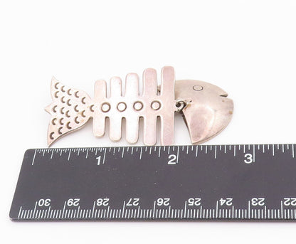 MEXICO 925 Sterling Silver Vintage Shiny Fish Bones Brooch Pin  BP8629