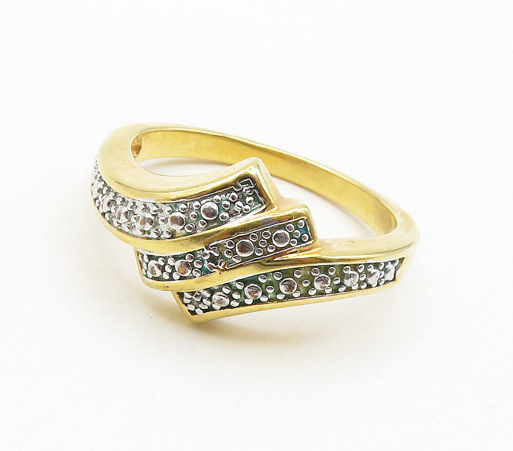 925 Sterling Silver   Genuine Diamonds Gold Plated Band Ring Sz 10  RG15703