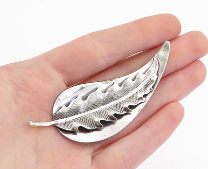 BEAU 925 Sterling Silver  Vintage Shiny Single Feather Brooch Pin  BP1848