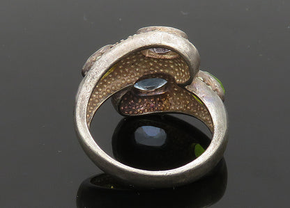 925 Sterling Silver Vintage Topaz Peridot & Multi Stone Bypass Ring Sz 7 RG20160